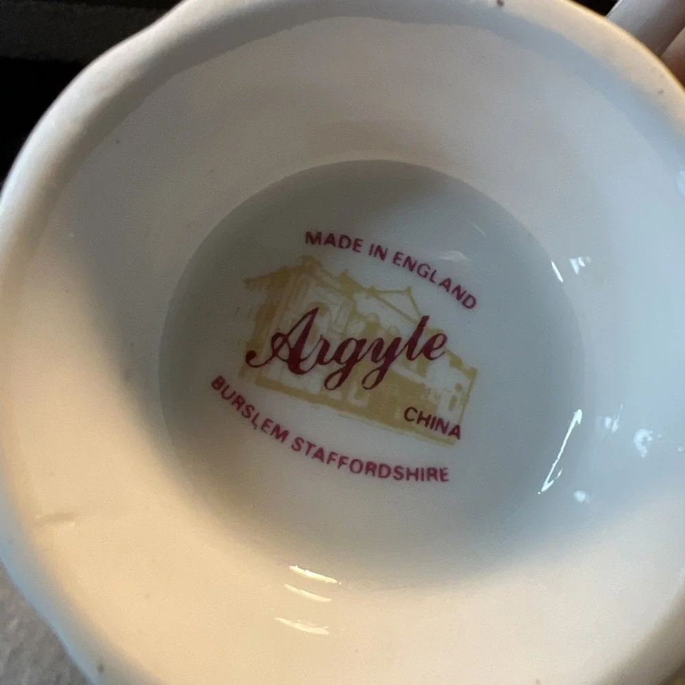Argyle Burslem Staffordshire Fruits GOLD RIMMED Cup‎ & Saucer China TEA SET